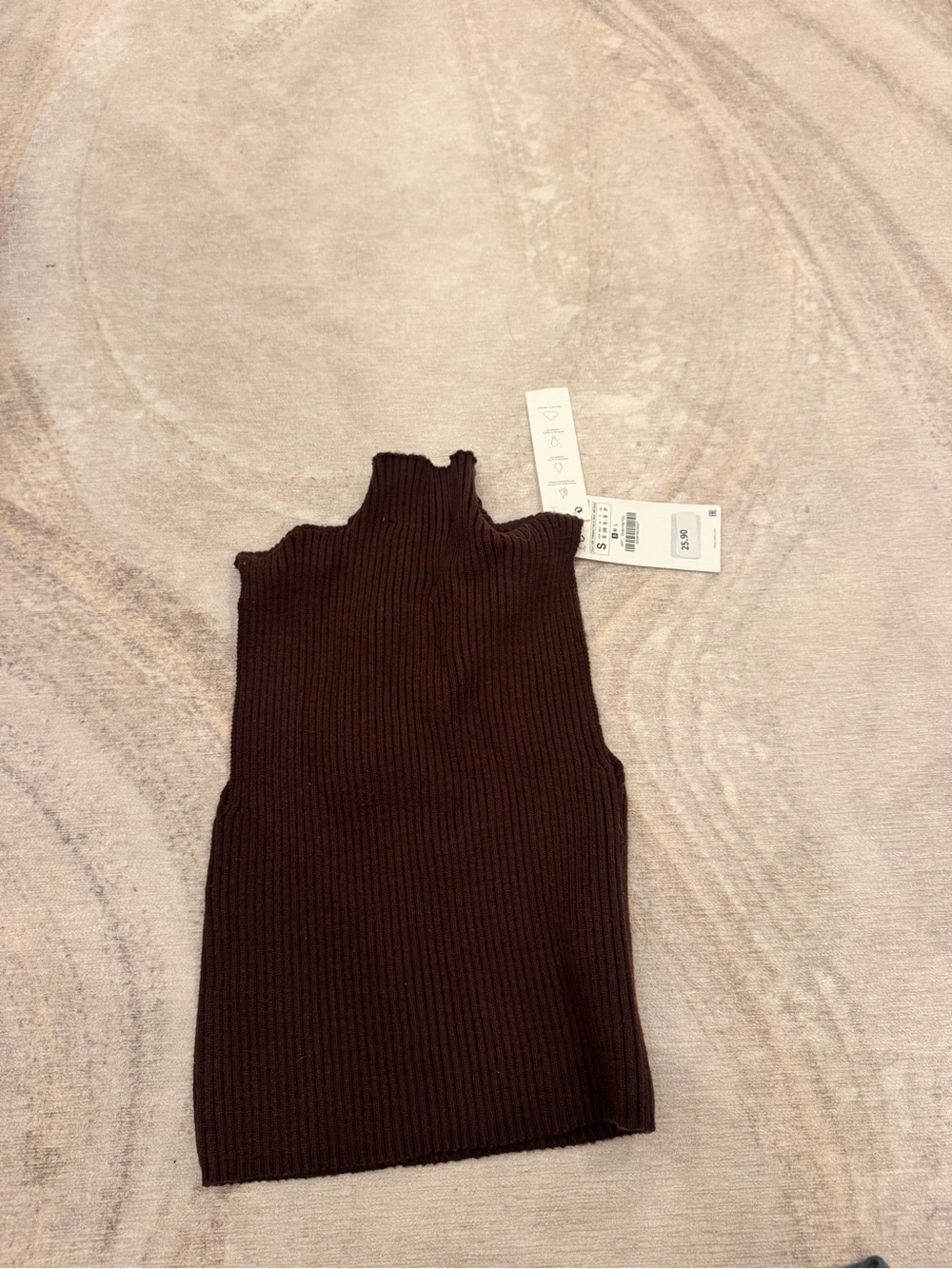 New Zara Sleeveless Ribbed Scoop Mock Neck Sweater - Dark Brown